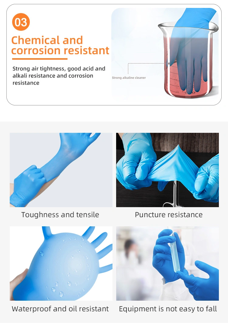 Disposable Waterproof Blue Nitrile Powder Free Protective Examination Gloves