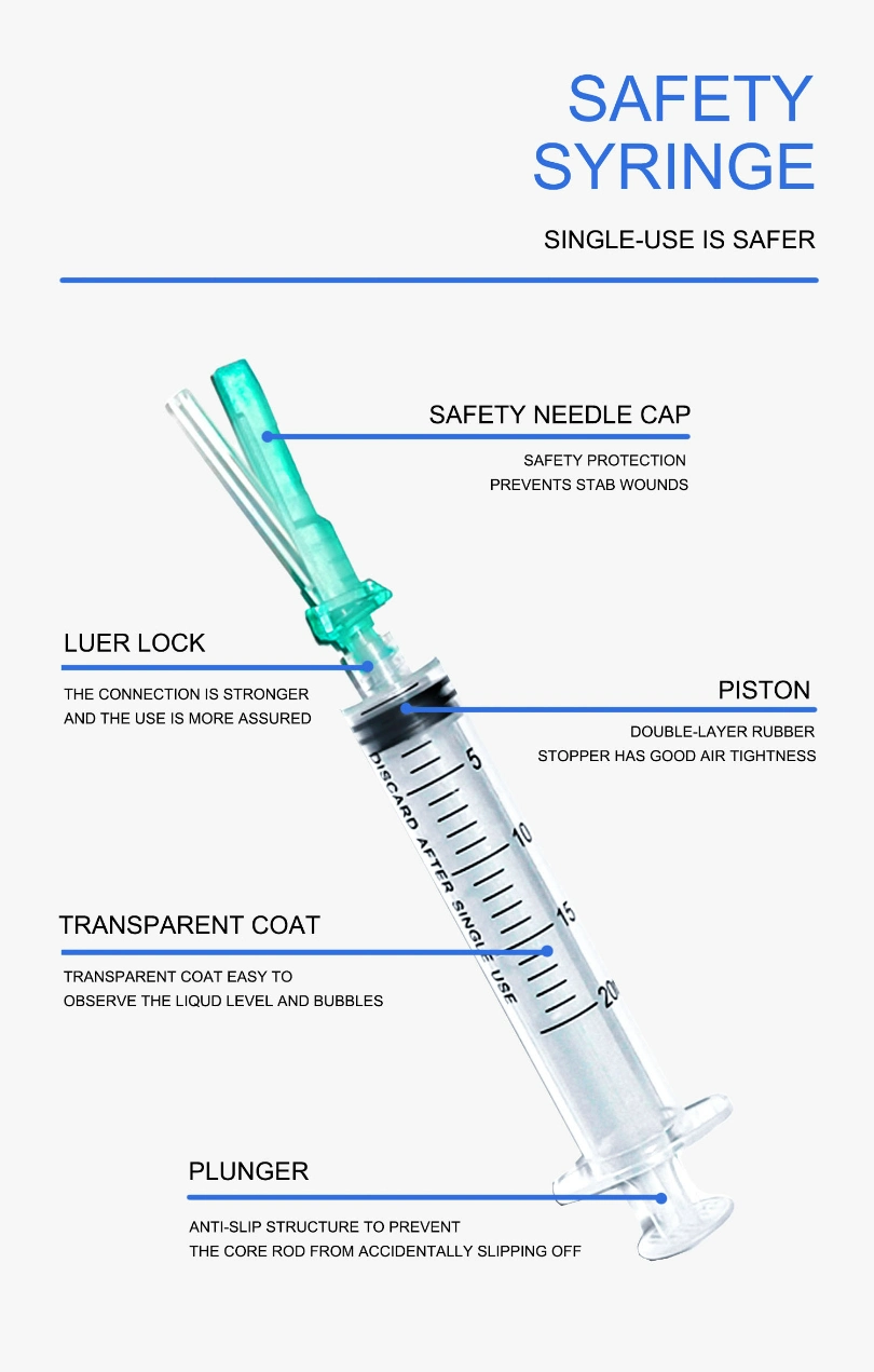 3 Part Luer Tips Safety Syringe Disposable Self-Destruct Medical Retractable Syringe