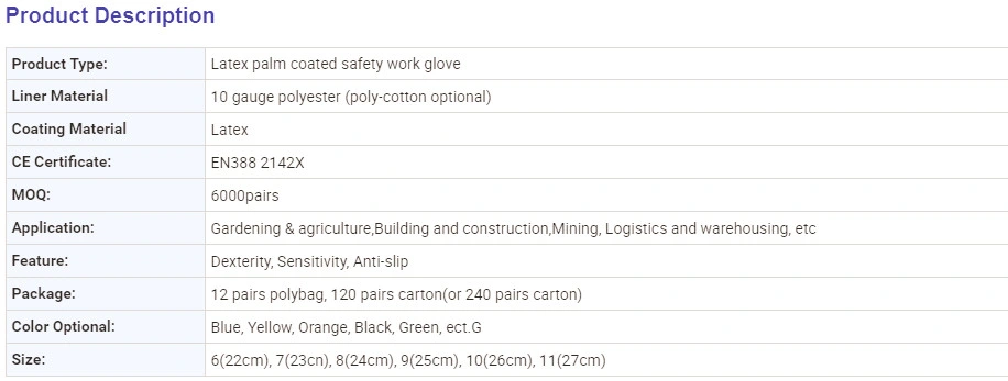 Latex Foam Coated Industrial Labor Protective Safety Work Gloves