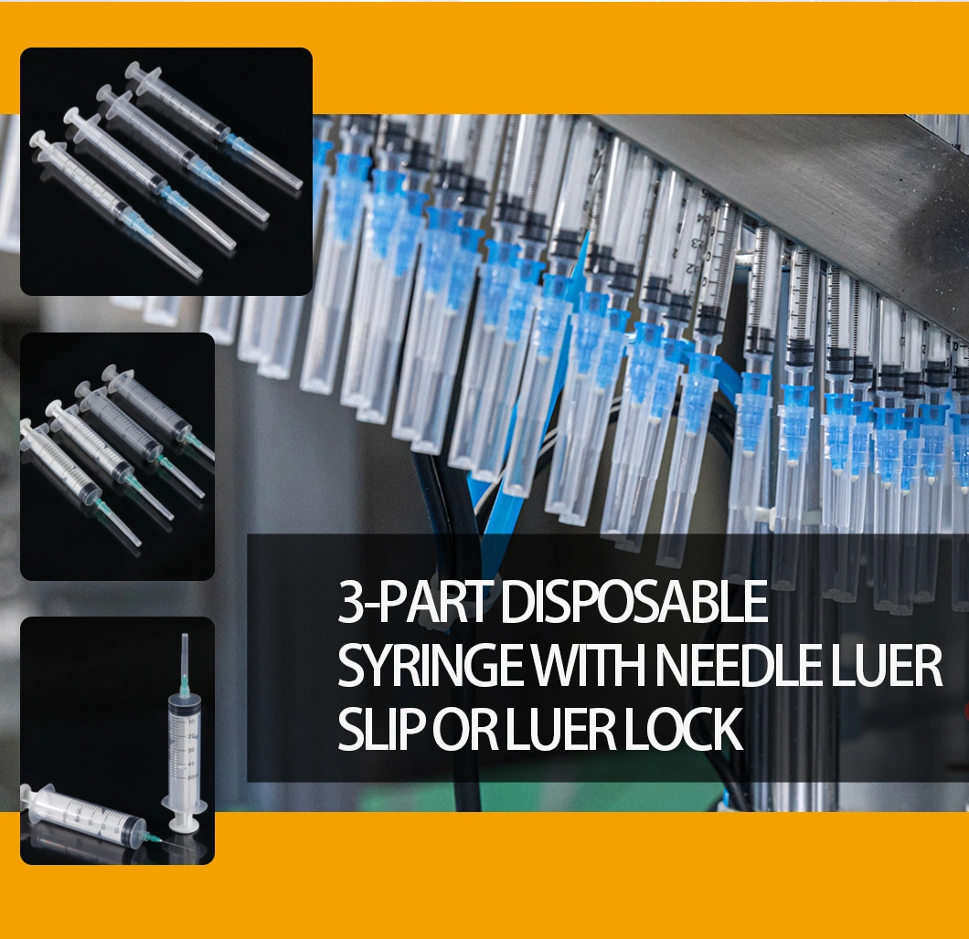 Medical Device 3-Part Disposable Plastic Injection Syringe with Needle Luer Slip or Luer Lock